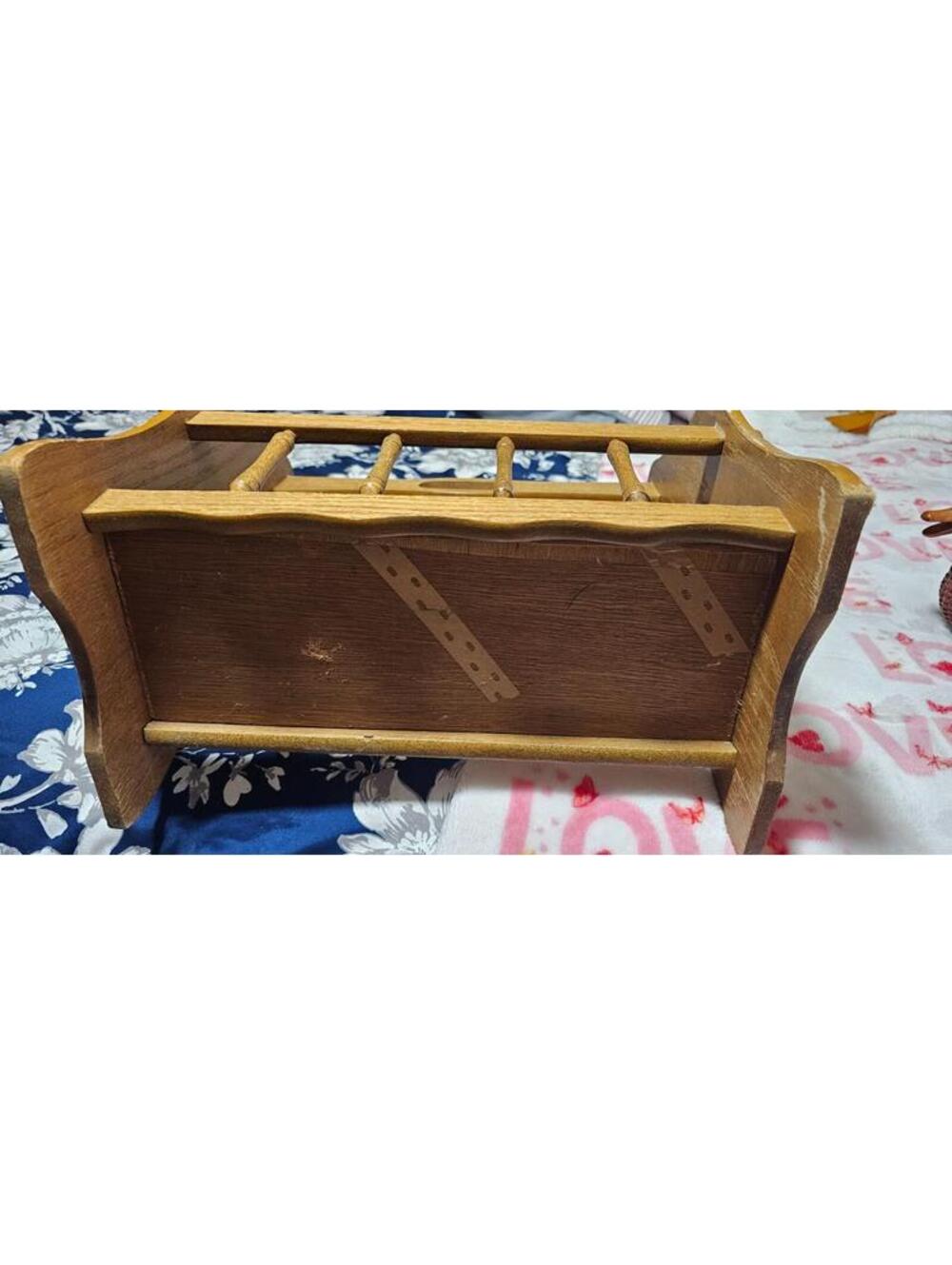Vintage Solid Wood Oak Mid Century Magazine Book Rack Length 16 in Height 15 in - Picture 11 of 16